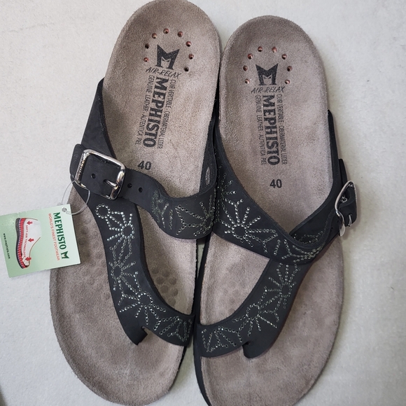 Mephisto Helena Sandals Women's Size US 9.5 EU 40 Black Silver New - Picture 6 of 7